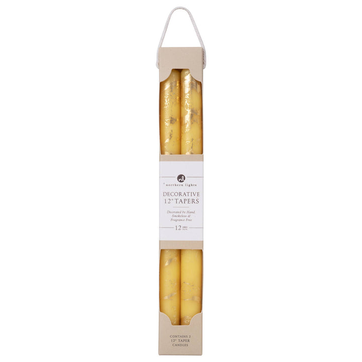 12" Decorative Taper Candles 2pk: Pistachio w/ Gold