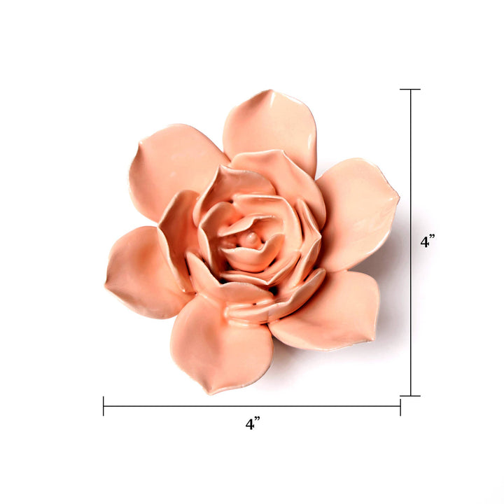 Ceramic Faux Flowers Succulents For Tabletop Or Wall Hangin: Peony Orange