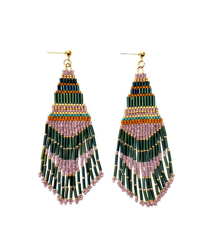 Beaded Handwoven Embellished Woodland Earrings (Forest)