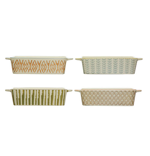 Hand-Stamped Stoneware Baker with Pattern