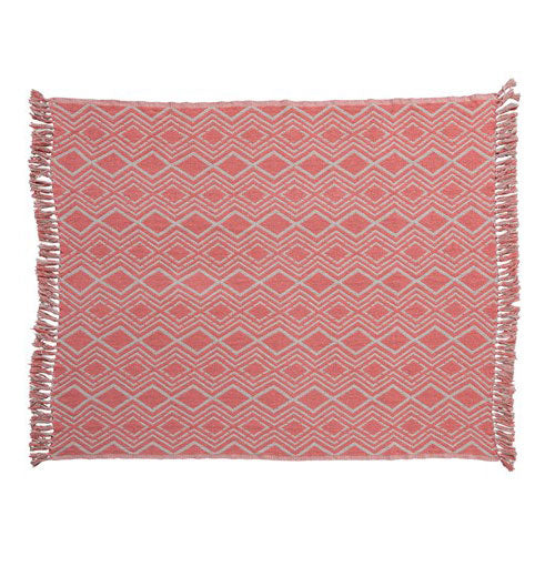 Printed Throw with Geometric Pattern &amp; Fringe