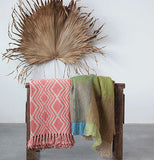 Printed Throw with Geometric Pattern & Fringe