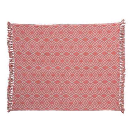 Printed Throw with Geometric Pattern & Fringe
