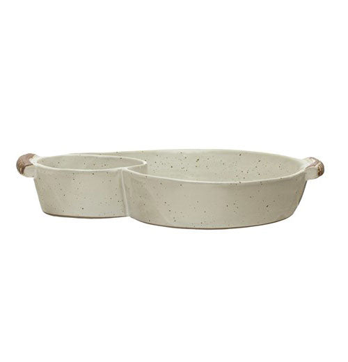 Stoneware Dish with 2 Sections and Handles