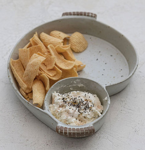 Stoneware Dish with 2 Sections and Handles