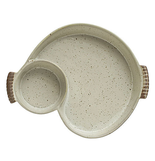 Stoneware Dish with 2 Sections and Handles