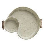 Stoneware Dish with 2 Sections and Handles