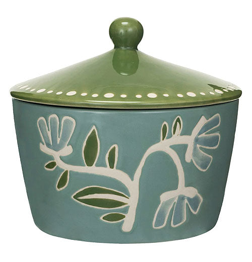 Hand-Painted Stoneware Canister with Wax Relief Flowers