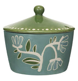 Hand-Painted Stoneware Canister with Wax Relief Flowers