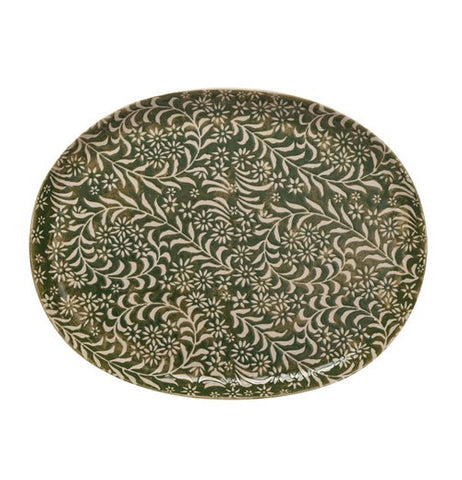 Stoneware Platter with Wax Relief Botanicals