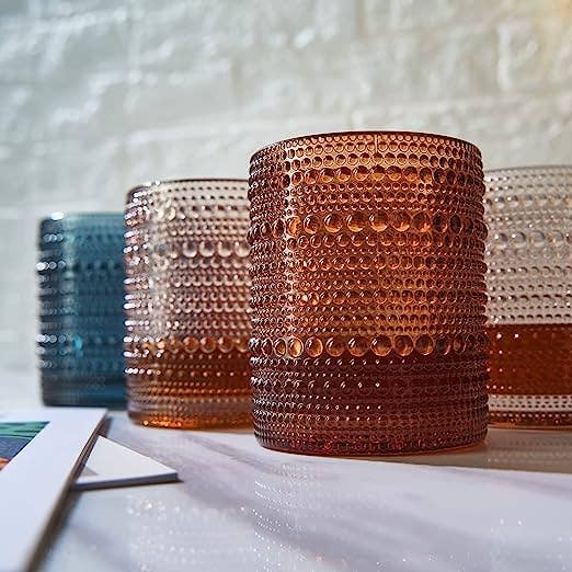 Hobnail Colored Beaded Tumbler Drinking Glass