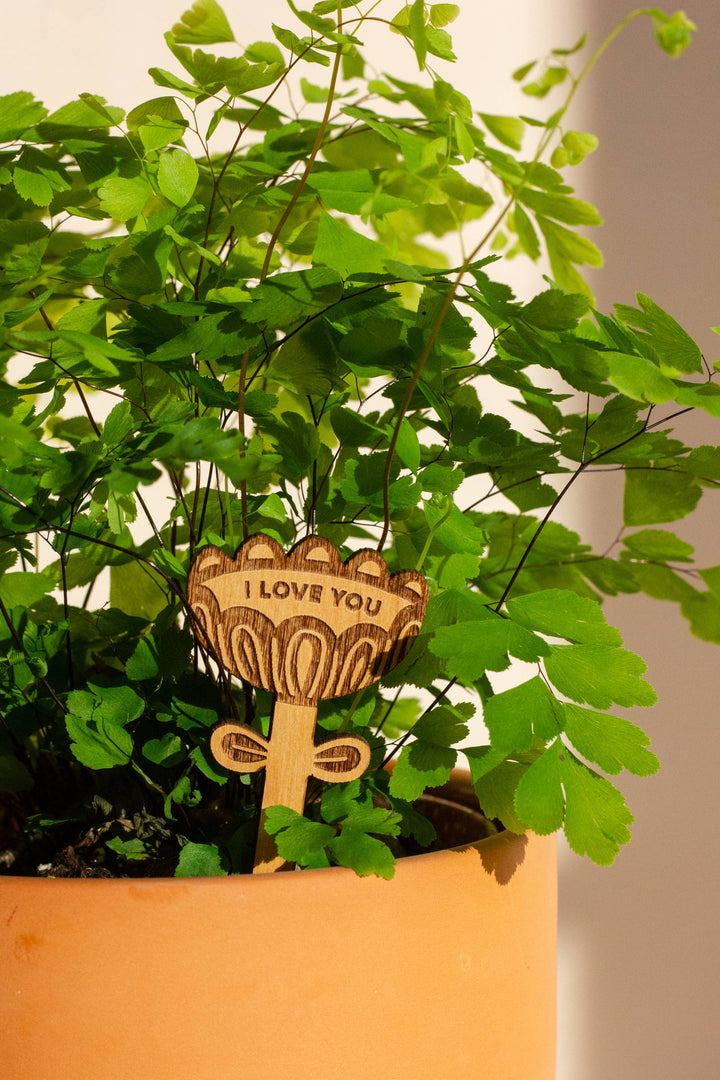 I Love You Flower Wood Plant Pick