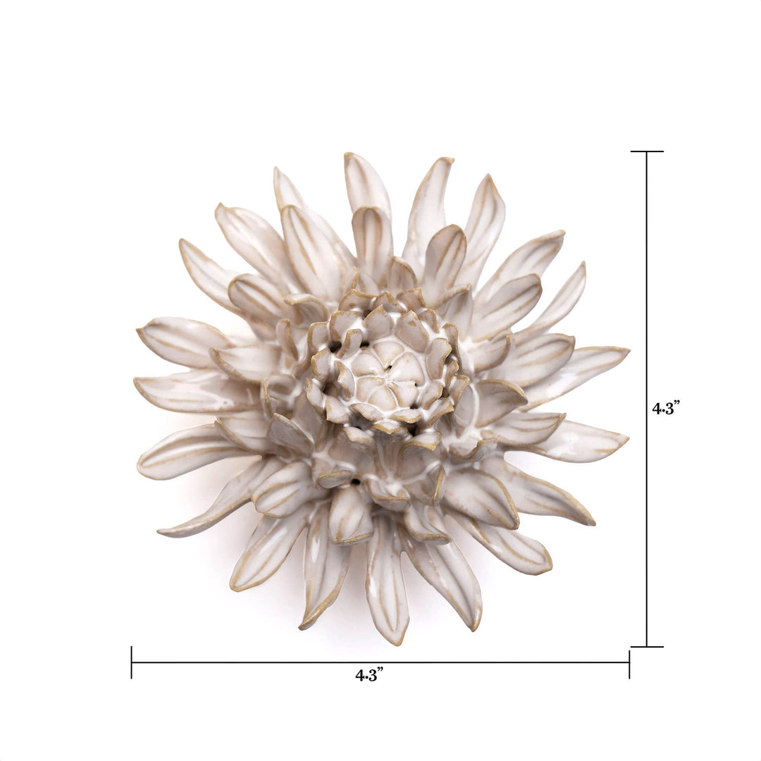 White Ceramic Flower Hanging: Pearl Zinnia