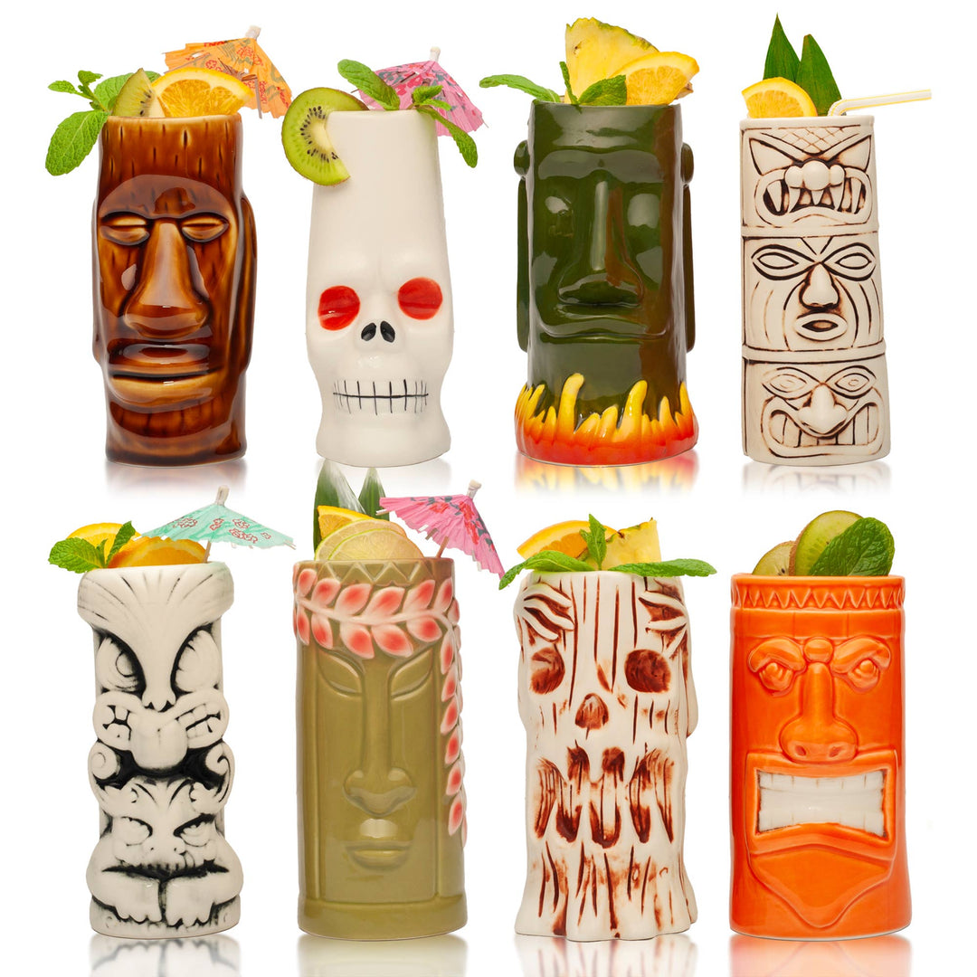 Hard-Carved and Hand-Painted Tiki Mugs - Assorted (1pc)