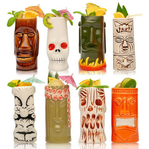 Hard-Carved and Hand-Painted Tiki Mugs - Assorted Set (1pc)