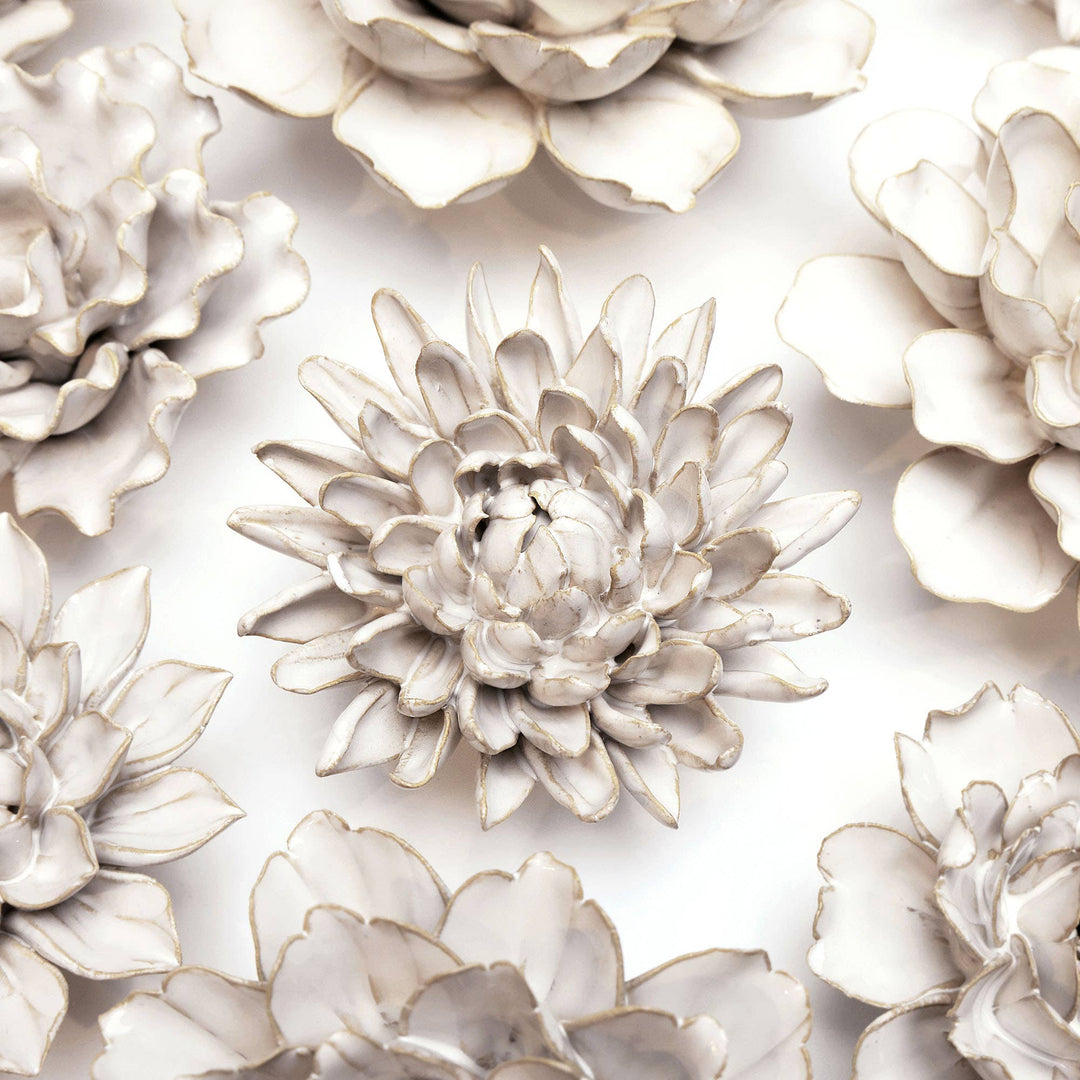 White Ceramic Flower Hanging: Pearl Zinnia