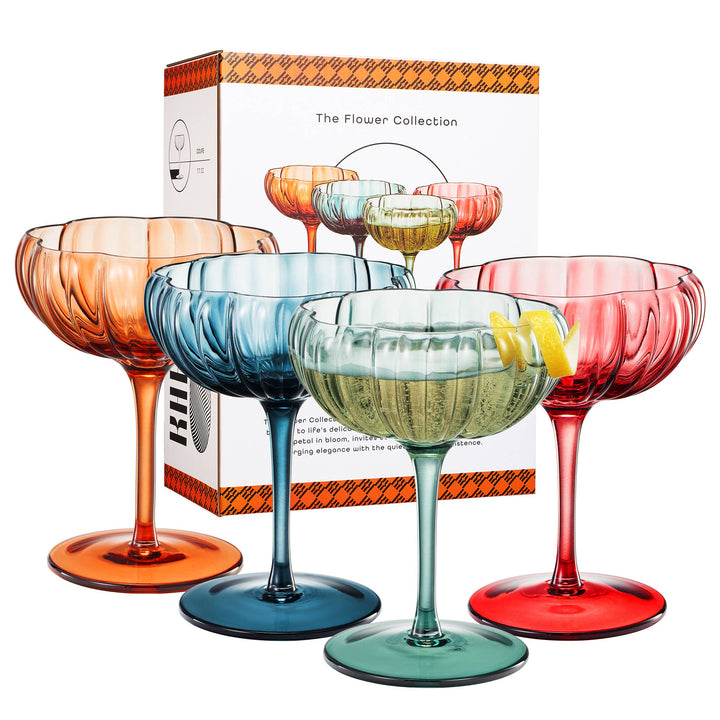 Flower Coupe Cocktail Colored Glass