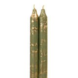 12" Decorative Taper Candles 2pk: Hunter Green w/ Gold
