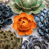 Ceramic Faux Flowers Succulents For Tabletop Or Wall Hangin: Peony Orange