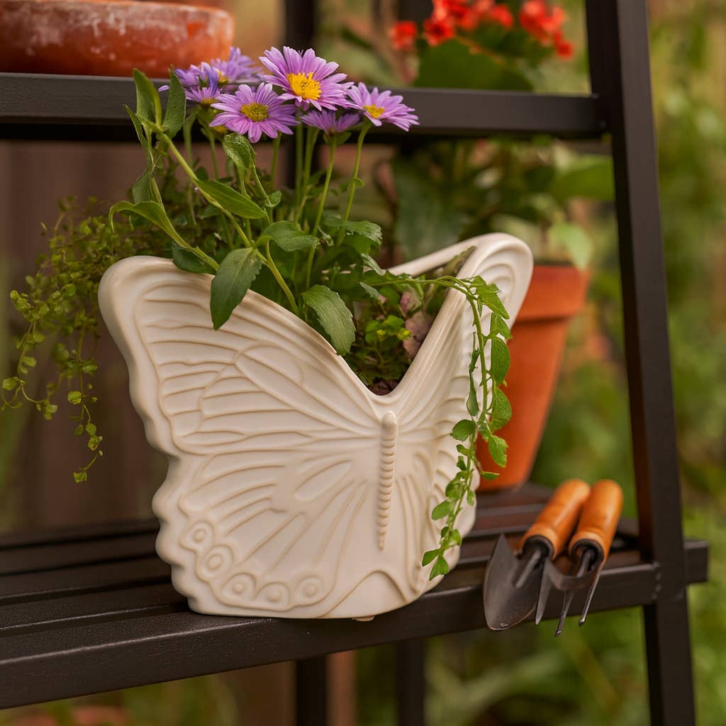 Planter - Ivory Ceramic Butterfly, 7 in.