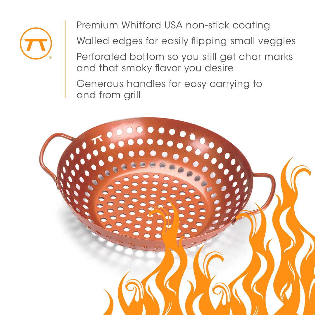 Outset Round Grill Wok, Copper Non-Stick, 10.75"