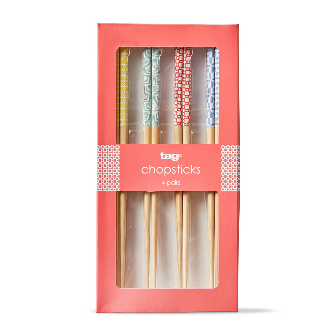 Geo Chopsticks Set of 4 Multi Bamboo Everyday