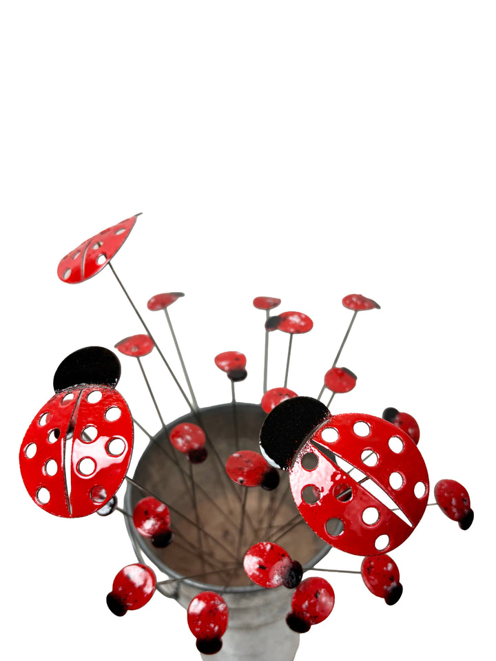 Small Copper Enamel Ladybug Plant Stake