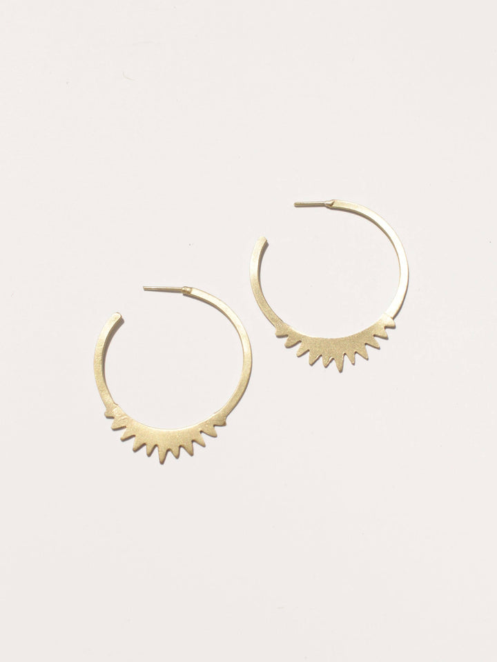 Spiked Brass Hoops - White Thread