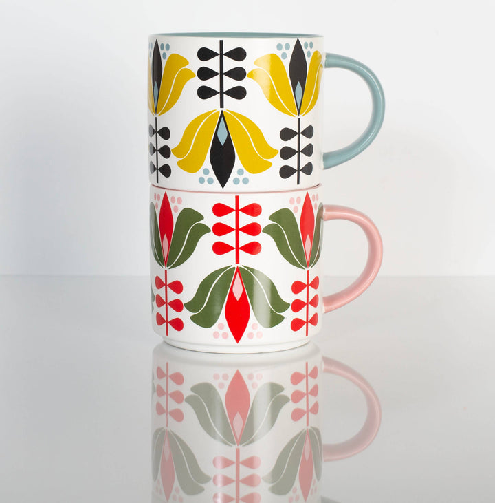 Red Lotus Flower Holiday Stackable Matte Coffee Mug