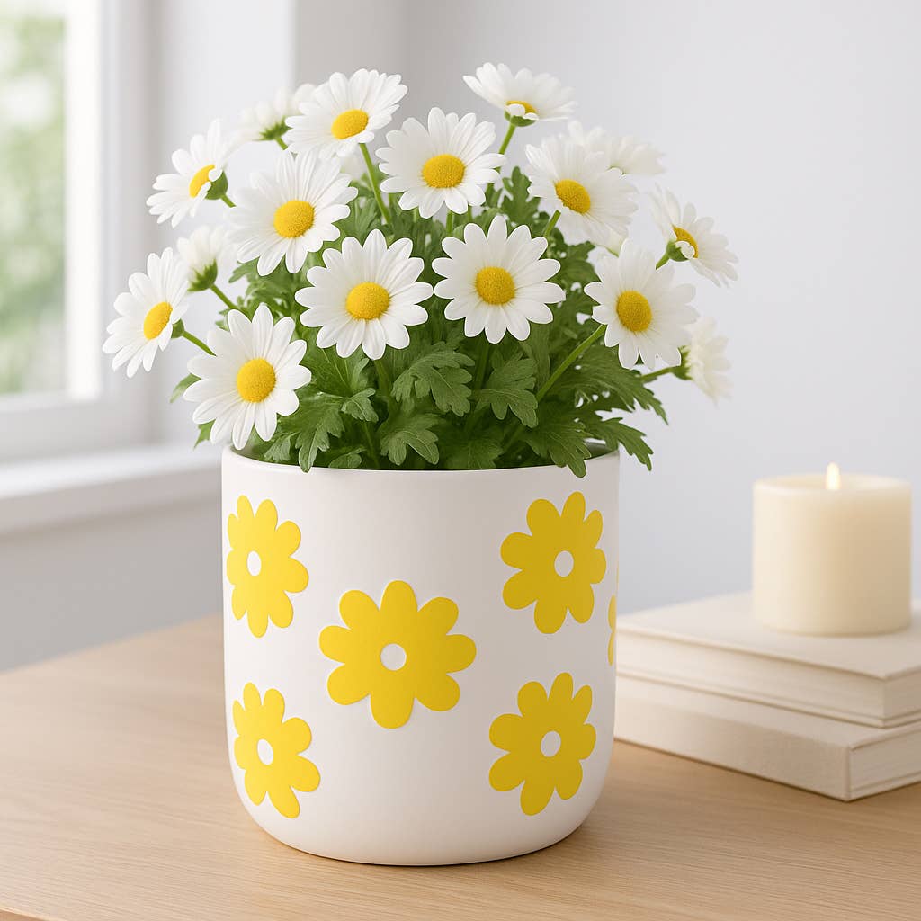 Ceramic Raised Flower Power Planter - White, 6 in.