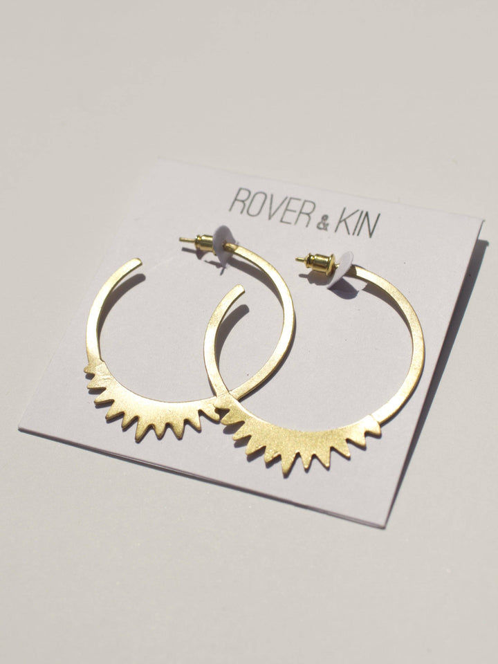 Spiked Brass Hoops - White Thread