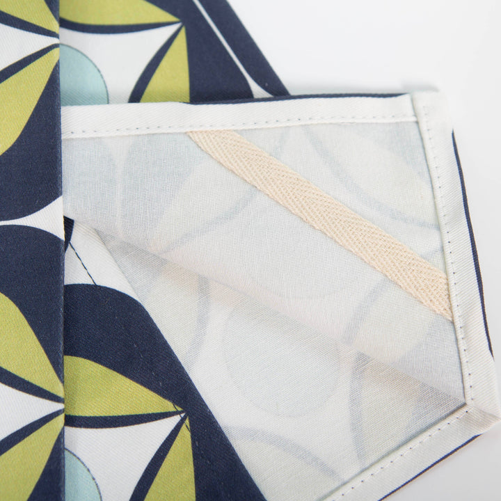 Blue Circle Mid Century Modern Geometric Tea Towel with Trim