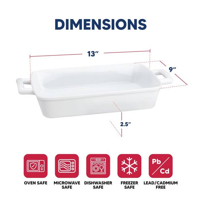 HIC Kitchen Lasagna Pan With Handles, White
