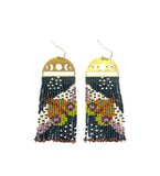 Beaded Handwoven Moonlit Moth Fringe Earrings (Forest)