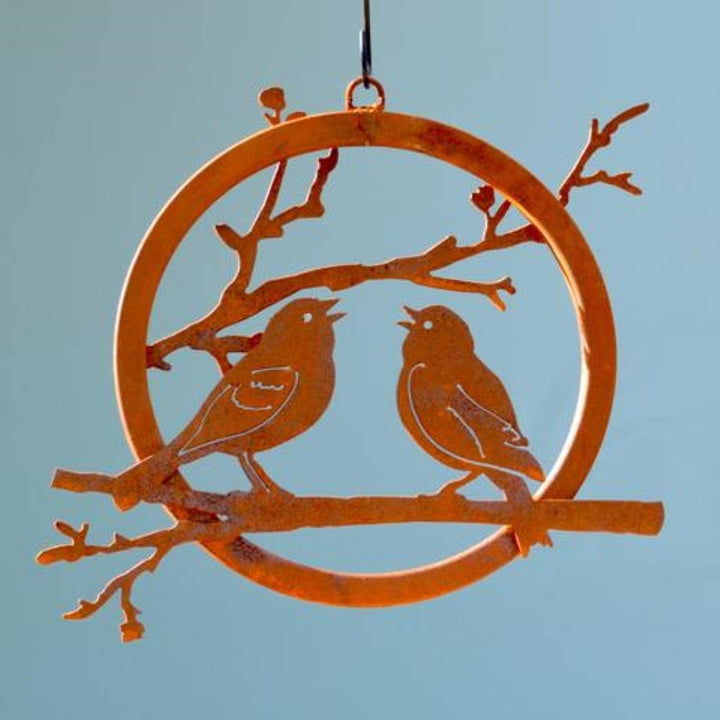 Lovebirds Branch Ring -Metal Silhouette Garden Yard Home Art