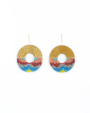 Beaded Handwoven Organic Circular Fringe Earrings (Blue)