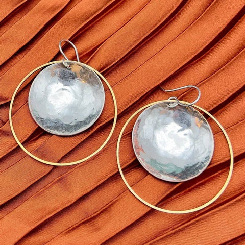 Handmade Halo'd Eclipse Earrings: Small / Gold Hoop + Silver Circle