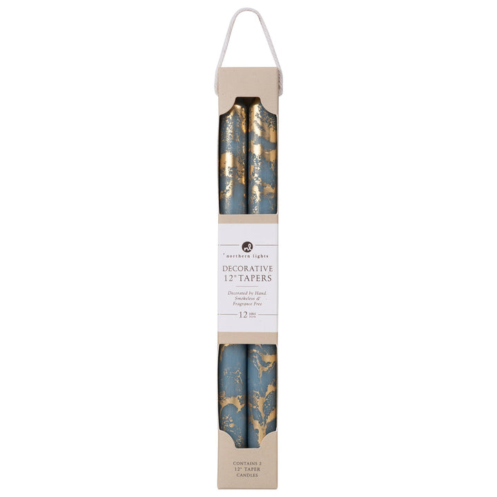 12" Decorative Taper Candles 2pk: Prairie Blue w/ Gold