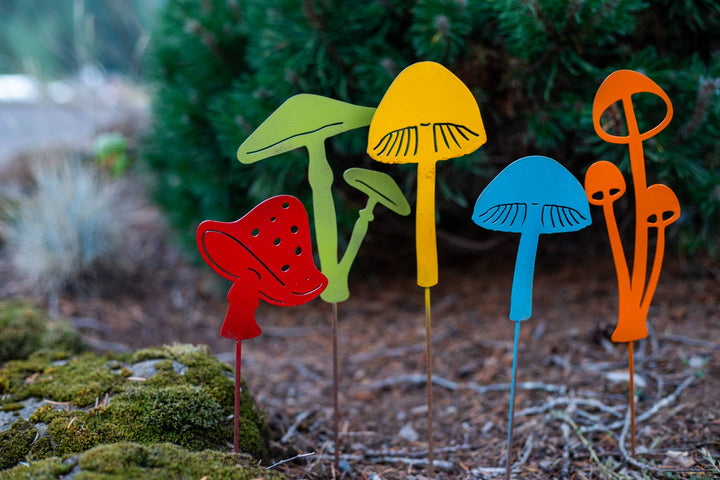 Bright Painted Metal Mushroom Pick