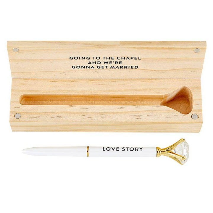 Wood Box with Gem Pen - Love Story