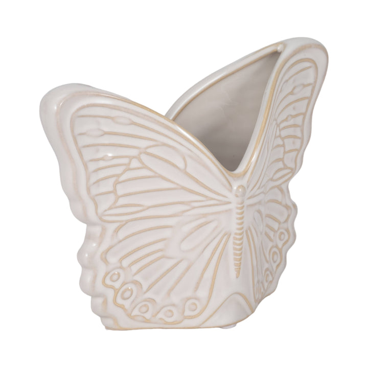 Planter - Ivory Ceramic Butterfly, 7 in.