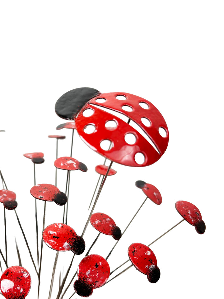 Small Copper Enamel Ladybug Plant Stake