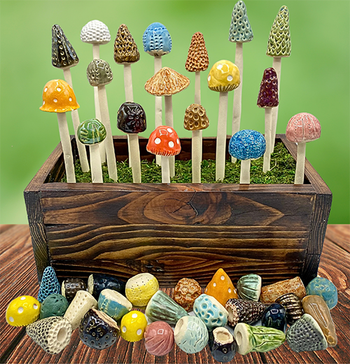 Set of 3 Assorted Mini Ceramic Mushrooms