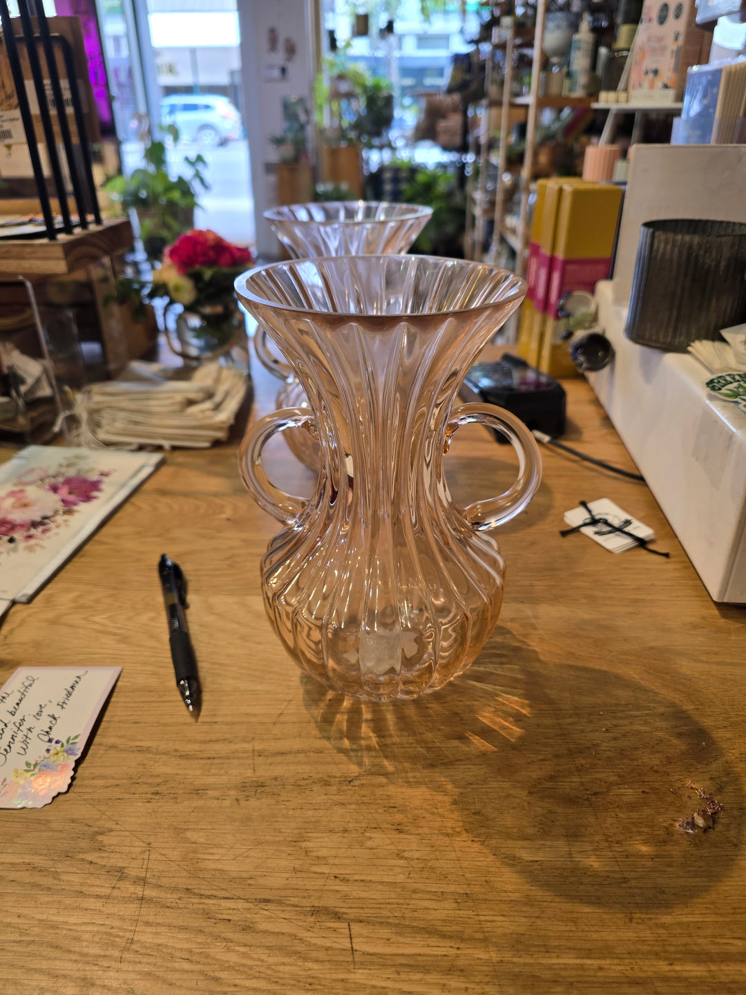Clear pink urn vase
