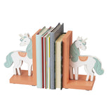 The "Unicorn" Bookends are holding books.