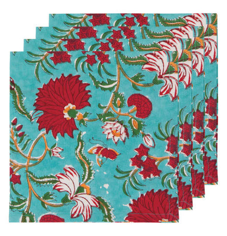 "Block Print Dahlia" Napkins (Set of 4)