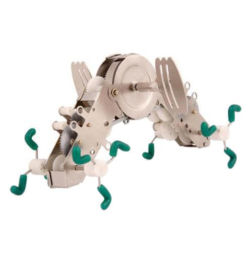 This wind-up toy is designed to look like an earthworm and has small wheels with green plastic feet.