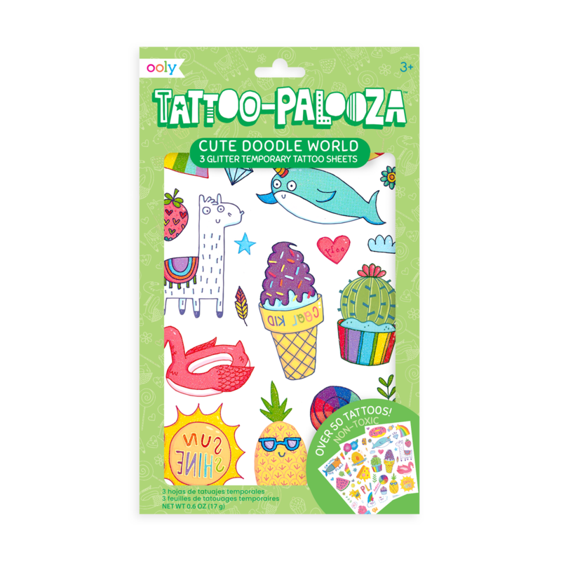 Tattoopalooza Temporary Tattoos "Cute Doodle World Glitter"