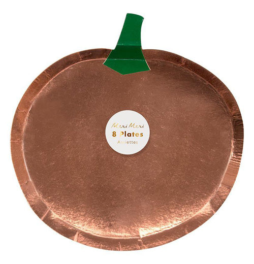 The "Pumpkin" Plates are made of copper foil with a green foil stem on top, and eight of them are in the packaged. 