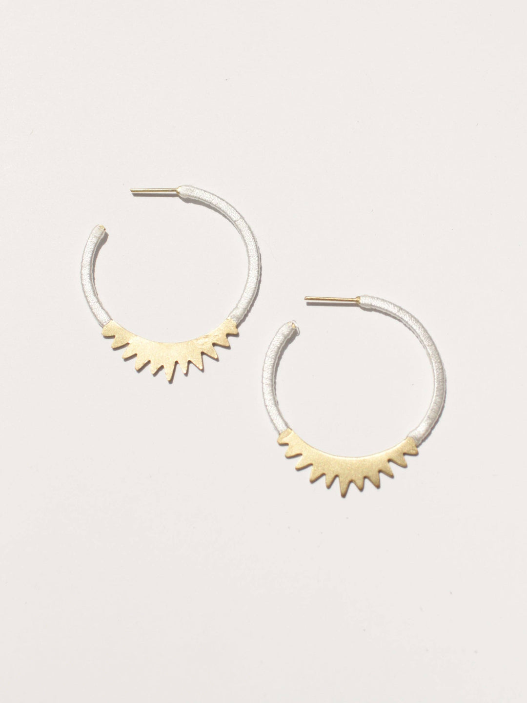 Spiked Brass Hoops - White Thread